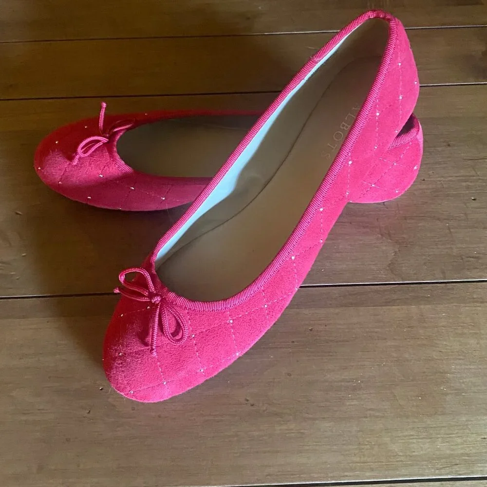 Talbots 8.5 Penelope Quilted Ballet Flats - Red Studded Suede - Picture 10 of 13